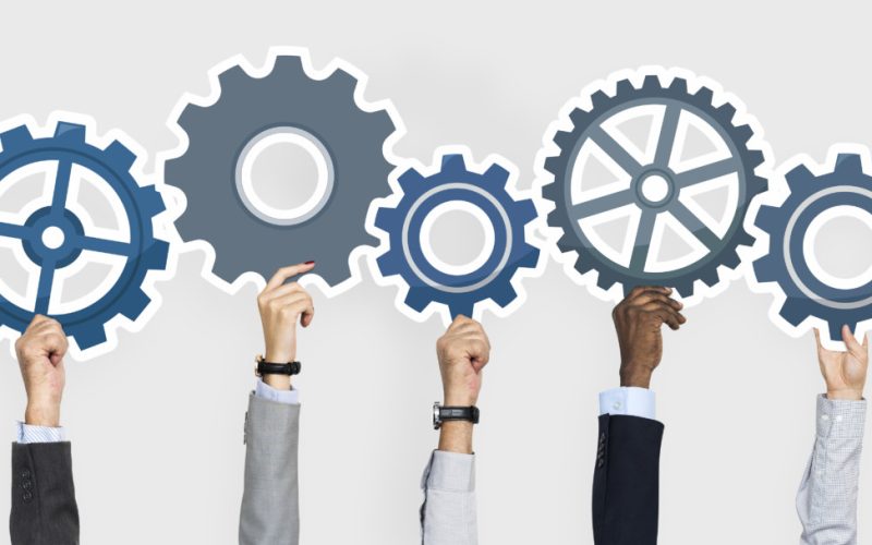 Hands holding cogs icon clipart